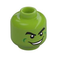 Tête de minifigurine Bouffon Vert, lignes de joue vert foncé, sourire effrayé / mal montrant les dents motif imprimé (Minifig Head Green Goblin, Dark Green Cheek Lines, Scared / Evil Grin Showing Teeth Print)
