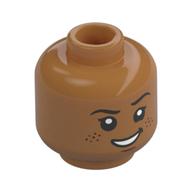 Tête de minifigurine, sourcils, cils, taches de rousseur, sourire montrant les dents / motif imprimé triste (Minifig Head, Eyebrows, Eyelashes, Freckles, Smirk Showing Teeth / Sad Print)