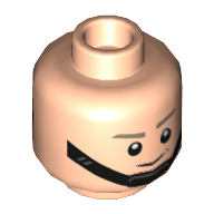 Tête de minifigurine à-st conducteur, sourcils beige foncés, jugulaire noire, sourire / colère montrant les dents motif imprimé (Minifig Head AT-ST Driver, Dark Tan Eyebrows, Black Chin Strap, Smile / Angry Showing Teeth Print)