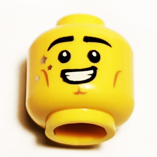 Tête de minifigurine patineur, sourcils, sueur, grand sourire motif imprimé (Minifig Head Figure Skater, Eyebrows, Sweat, Big Smile Print)