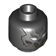 Tête de minifigurine Black Panther, armure, yeux blancs, lignes en titane argent et perle (Minifig Head Black Panther, Armor, White Eyes, Silver and Pearl Titanium Lines Print)