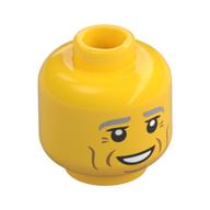 Tête de minifigurine, sourcils gris bleuté clair, lignes de joue orange foncé, bouche ouverte sourire motif imprimé (Minifig Head, Light Bluish Gray Eyebrows, Dark Orange Cheek Lines, Open Mouth Smile Print)