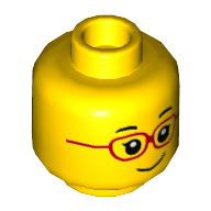 Tête de minifigurine, Sourcils, Lunettes rouges, Motif imprimé sourire (Minifig Head, Eyebrows, Red Glasses, Smile Print)