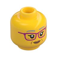 Tête de minifigurine, Sourcils gris-bleu clair, Lunettes magenta et yeux ouverts / fermés Motif imprimé yeux (Minifig Head, Light Bluish Gray Eyebrows, Magenta Glasses and Open Eyes / Closed Eyes Print)