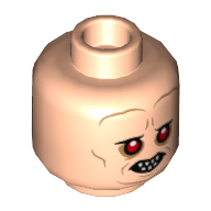 Tête de minifigurine Bib Fortuna, Lignes avant, Dents nues, yeux rouges et rides, Sourire / Motif imprimé inquiet (Minifig Head Bib Fortuna, Forehead Lines, Bared Teeth, Red Eyes and Wrinkles, Smile / Worried Print)