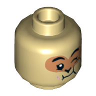 Tête de minifigurine Roi-Singe, nougat autour des yeux, clignement de l'œil gauche, l'œil droit noir et mâcher / or œil droit motif imprimé en colère (Minifig Head Monkey King, Nougat Around Eyes, Left Eye Winking, Black Right Eye and Chewing / Gold Right Eye Angry Print)