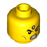 Tête de minifigurine Erlang, Grands sourcils arqués, œil d'or sur le devant et les dents serrées / ouvert Motif imprimé de la bouche (Minifig Head Erlang, Big Arched Eyebrows, Gold Eye on Forehead and Clenched Teeth / Open Mouth Print)