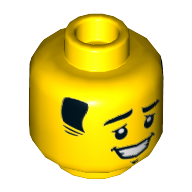 Tête de minifigurine tippy, favoris noirs, grand sourire, motif imprimé fossette au menton (Minifig Head Tippy, Black Sideburns, Large Smile, Chin Dimple Print)