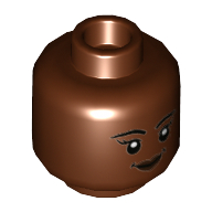 Tête de minifigurine Shuri, lèvres brun foncé, sourire, motif : bouche ouverte / bouche fermée (Minifig Head Shuri, Dark Brown Lips, Smile, Open Mouth / Closed Mouth Print)