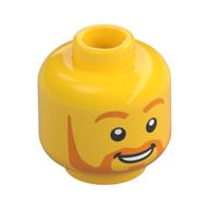 Tête de minifigurine, Sourcils et barbe orange, Sourire / Grand sourire avec motif imprimé Sourcils droit surélevé (Minifig Head, Orange Eyebrows and Beard, Smile / Big Smile with Raised Right Eyebrow Print)