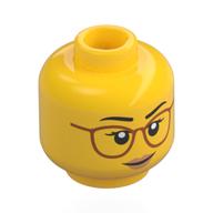 Tête de minifigurine, Lunettes orange foncé, Lèvres pêche, Sourire / Motif imprimé concerné (Minifig Head, Dark Orange Glasses, Peach Lips, Smile / Concerned Print)