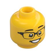 Tête de minifigurine, sourcils brun foncé, lunettes, ouvert Sourire de la bouche avec motif imprimé dents (Minifig Head, Dark Brown Eyebrows, Glasses, Open Mouth Smile with Teeth Print)