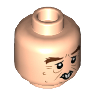 Tête de minifigurine peter pettigrew, brun foncé grands sourcils touffus, 2 grandes dents de devant, motif : bouche ouverte / bouche fermée (Minifig Head Peter Pettigrew, Dark Brown Large Bushy Eyebrows, 2 Large Front Teeth, Open Mouth / Closed Mouth Print)