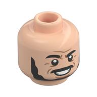 Tête de minifigurine sallah, grands ours noirs, sourcil levé, sourire moyen motif imprimé (Minifig Head Sallah, Big Black Bears, Raised Eyebrow, Mean Grin Print)