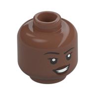Tête de minifigurine cœur de fer, cils, lèvres rouge foncé, bouche ouverte sourire / motif imprimé agacé (Minifig Head Ironheart, Eyelashes, Dark Red Lips, Open Mouth Smile / Annoyed Print)