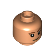 Tête de minifigurine oméga, sourcils brun rougeâtre, léger sourire / motif imprimé bouche ouverte en colère (Minifig Head Omega, Reddish Brown Eyebrows, Slight Smile / Angry Open Mouth Print)