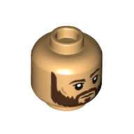 Tête de minifigurine Cassian Andor, barbe brun foncé et sourcils, bouche fermée / bouche ouverte avec motif imprimé dents (Minifig Head Cassian Andor, Dark Brown Beard and Eyebrows, Closed Mouth / Open Mouth with Teeth Print)
