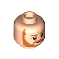Tête de minifigurine Obi-Wan Kenobi, barbe orange foncé, sourire léger / en colère avec motif imprimé de dents serrées (Minifig Head Obi-Wan Kenobi, Dark Orange Beard, Slight Smile / Angry with Clenched Teeth Print)