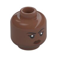 Tête de minifigurine Reva, Cils, Lèvres rouges foncées, Motif imprimé sérieux (Minifig Head Reva, Eyelashes, Dark Red Lips, Serious Print)