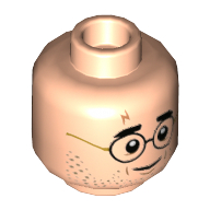 Tête de minifigurine Harry Potter adulte, barbe naissante, lunettes, cicatrice, motif : bouche fermée / bouche ouverte (Minifig Head Harry Potter Adult, Stubble Beard, Glasses, Scar, Closed Mouth / Open Mouth Print)