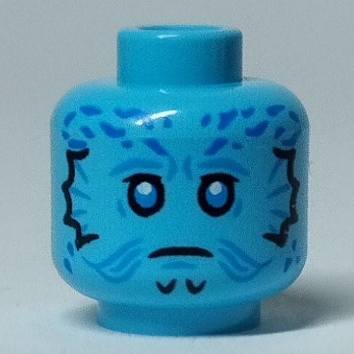 Tête de minifigurine Mythrol, yeux blancs avec bord noir, bleu foncé Marquages motif imprimé (Minifig Head Mythrol, White Eyes with Black Edge, Dark Blue Markings Print)