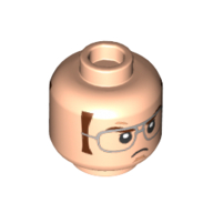 Tête de minifigurine dwight schrute, verres argentés, favoris brun rougeâtre, motif imprimé en colère / sourire (Minifig Head Dwight Schrute, Silver Glasses, Reddish Brown Sideburns, Angry / Smirk Print)