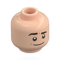 Tête de minifigurine Jim Halpert, sourcils épais brun foncé, sourire avec sourcil levé / motif imprimé neutre (Minifig Head Jim Halpert, Thick Dark Brown Eyebrows, Smile with Raised Eyebrow / Neutral Print)
