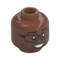 Tête de minifigurine, lunettes noires, Barbe brouillée, Grand sourire / Petit sourire motif imprimé (Minifig Head, Black Glasses, Stubbled Beard, Big Smile/Small Smile Print)