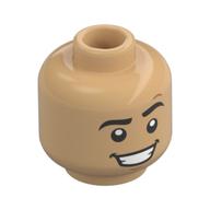 Tête de minifigurine, sourcil levé, motif : sourire menaçant (Minifig Head, Raised Eyebrow, Mean Smile Print)