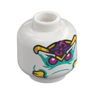 Éléphant de défense jaune tête figurine, marques turquoise foncé, bandeau jaune, violet foncé et rose foncé, yeux magenta motif imprimé (Minifig Head Yellow Tusk Elephant, Dark Turquoise Markings, Yellow, Dark Purple, and Dark Pink Headband, Magenta Eyes Print)