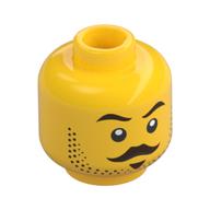 Tête de minifigurine sourcils brun foncé, moustache, mouche sous la lèvre, barbe naissante, motif imprimé sévère/peur (Minifig Head Dark Brown Eyebrows, Moustache, Soul Patch, Stubbled Beard, Stern/Scared Print)