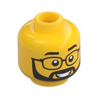 Tête de minifigurine, lunettes, barbe, moustache, grand sourire imprimé (Minifig Head, Glasses, Beard, Moustache, Big Grin Print)