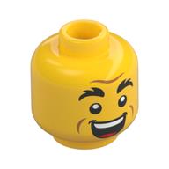 Tête de minifigurine, sourcils épais, Sourcils levés Interrogation/ouverture Sourire buccal motif imprimé (Minifig Head, Thick Eyebrows, Raised Eyebrow Questioning/Open Mouth Smile Print)