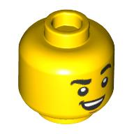 Tête de minifigurine, sourcil levé, sourire/transpiration tordu, langue collante motif imprimé (Minifig Head, Raised Eyebrow, Crooked Smile/Sweating, Tongue Sticking Out Print)