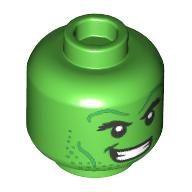 Tête de minifigurine Hulk, sourcils, lignes de joues vertes, motif : sourire montrant les dents / en colère avec dents serrées (Minifig Head Hulk, Eyebrows, Green Cheek Lines, Smile with Teeth / Angry with Clenched Teeth Print)
