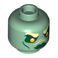 Tête de minifigurine sirperson, extraterrestre, sourcils vert jaunâtre, fard à paupières vert foncé, lèvres, yeux jaune clair vif, neutre / en colère avec des dents / fangs motif imprimé (Minifig Head Merperson, Alien, Yellowish Green Eyebrows, Dark Green eyeshadow, Lips, Bright Light Yellow Eyes, Neutral/Angry with Teeth/Fangs Print)