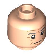 Tête de minifigurine Bilbon, sourcils gris bleuté foncé, rides, expression neutre, Bouche fermée/ouverte Cri/bruit de bouche, Motif imprimé dents beige (Minifig Head Bilbo, Dark Bluish Grey Eyebrows, Wrinkles, Neutral, Closed Mouth/Open Mouth Scream/Hiss, Tan Teeth Print)