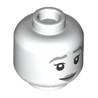 Tête de minifigurine la dame grise, sourcils argentés, lèvres, sourire de pitié / bouche ouverte en colère motif imprimé (Minifig Head The Grey Lady, Silver Eyebrows, Lips, Pity Smile/Angry Open Mouth Print)