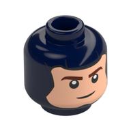 Tête de minifigurine Captain America, cagoule, visage nougat clair, motif : dents serrées / sourire (Minifig Head Captain America, Balaclava, Light Nougat Face, Clenched Teeth / Smile Print)