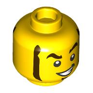 Tête de minifigurine fusée racer, sourcils brun foncé, bouc, et favoris, bouche ouverte sourire / clin d'œil motif imprimé (Minifig Head Rocket Racer, Dark Brown Eyebrows, Goatee, and Sideburns, Open Mouth Smile / Wink Print)