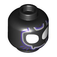 Tête de minifigurine Black Panther, grands yeux blancs, motif imprimé masque argenté / violet foncé (Minifig Head Black Panther, Large White Eyes, Silver/Dark Purple Mask Print)