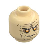 Tête de minifigurine palpatine, rides / cicatrices de beige foncé, yeux jaunes, la bouche en colère / ouverte hurlant motif imprimé (Minifig Head Palpatine, Dark Tan Wrinkles/Scars, Yellow Eyes, Angry/Open Mouth Screaming Print)