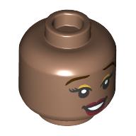 Tête de minifigurine Indira, sourcils brun foncé, lèvres rouge foncé, Sourire lopside/sourire bouche ouverte (Minifig Head Indira, Dark Brown Eyebrows, Dark Red Lips, Lopsided Smile/Open Mouth Smile)