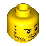 Tête de minifigurine, barbe naissante de barbe, Sourcils levés, pupilles blanches, bouc en forme de Y [tenon creux] (Minifig Head, Beard Stubble, Raised Eyebrow, White Pupils, Y-shaped Goatee [Hollow Stud])