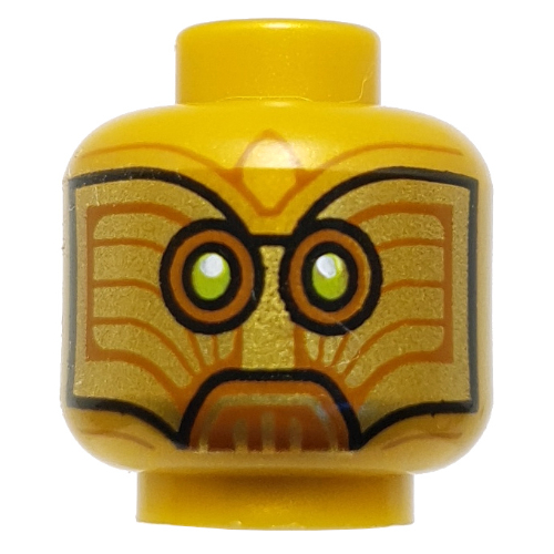 Garde de temple de tête de figurine, droïde, yeux orange foncé/vert citron, lignes (Minifig Head Temple Guard, Droid, Dark Orange/Lime Eyes, Lines)