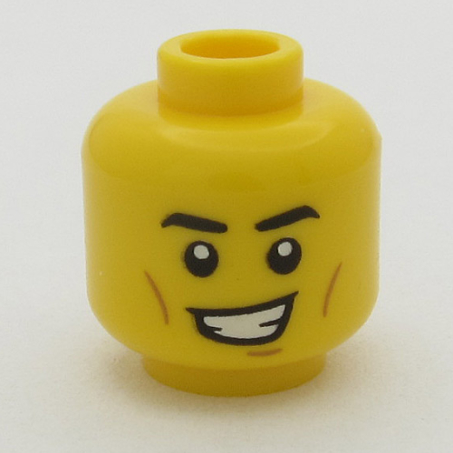 Tête de minifigurine, sourcils, cheeck lignes, lobsides sourire motif imprimé (Minifig Head, Eyebrows, Cheeck Lines, Lobsided Grin Print)
