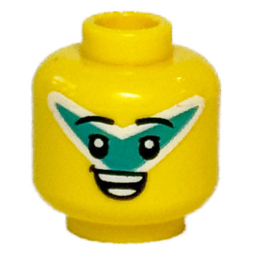 Tête de minifigurine, turquoise foncé v forme visage peinture, sourire bouche ouverte / yeux fermés chant motif imprimé (Minifig Head, Dark Turquoise V Shape Face Paint, Open Mouth Smile / Eyes Closed Singing Print)