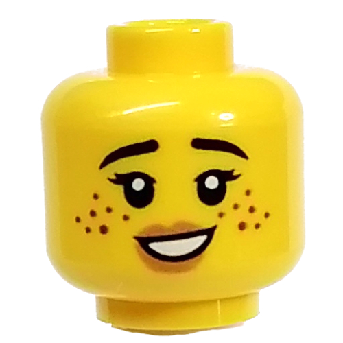 Tête de minifigurine Potier, taches de rousseur, lèvres roses, nerveux avec des dents serrées / heureux avec motif imprimé de dents ouvertes (Minifig Head Potter, Freckles, Pink Lips, Nervous with Clenched Teeth / Happy with Open Teeth Print)