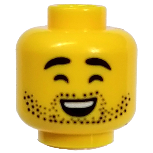 Tête de minifigurine Conservationniste, sourcils épais, Barbe brouillée, Yeux fermés Motif imprimé (Minifig Head Conservationist, Thick Eyebrows, Stubbled Beard, Close Eyes Laughing / Smile Print)