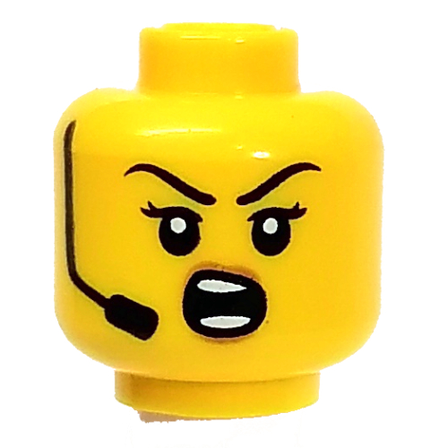 Tête de minifigurine casque grincheux sourire / colère crier motif imprimé (Minifig Head Headset Crooked Smile/Angry Shout Print)